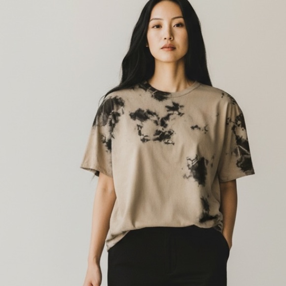 Tie-Dye Black/Beige Boxy T Shirt